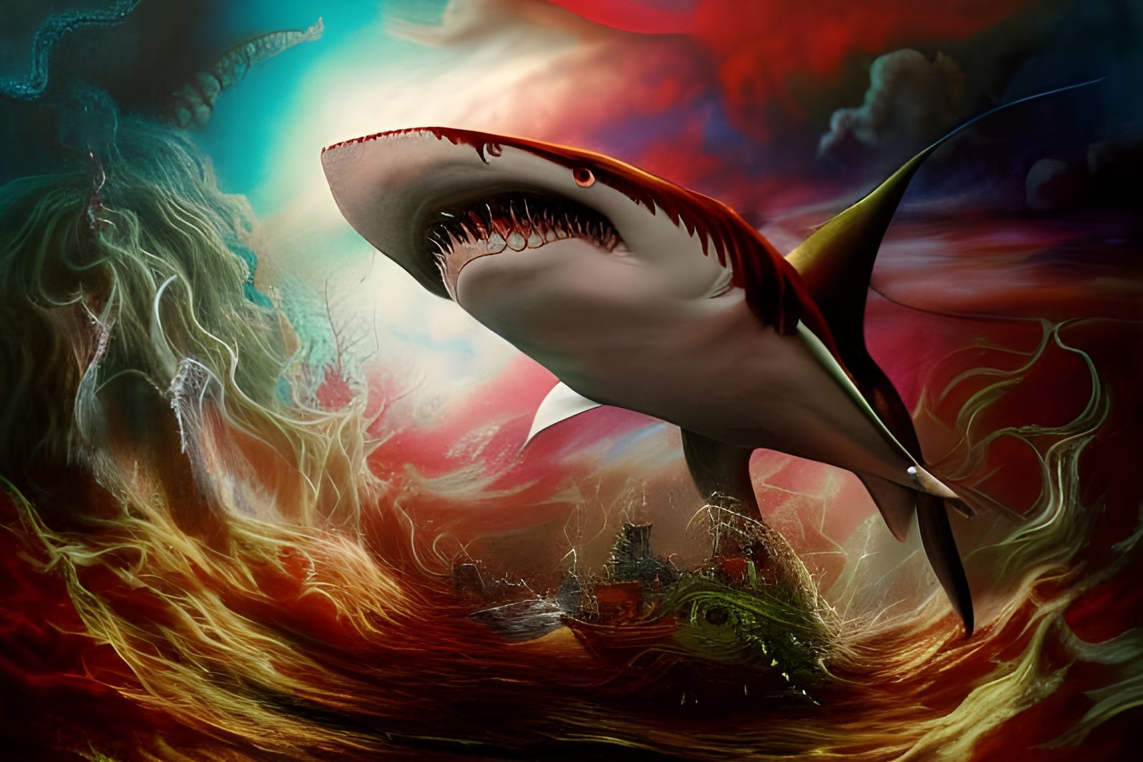 Surreal Shark Attack Inspired by Bosch and Ito