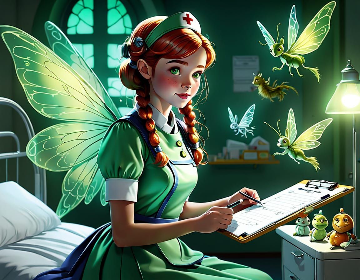 Fairy Nurse in Fantasy Hospital Ward, Comic Style