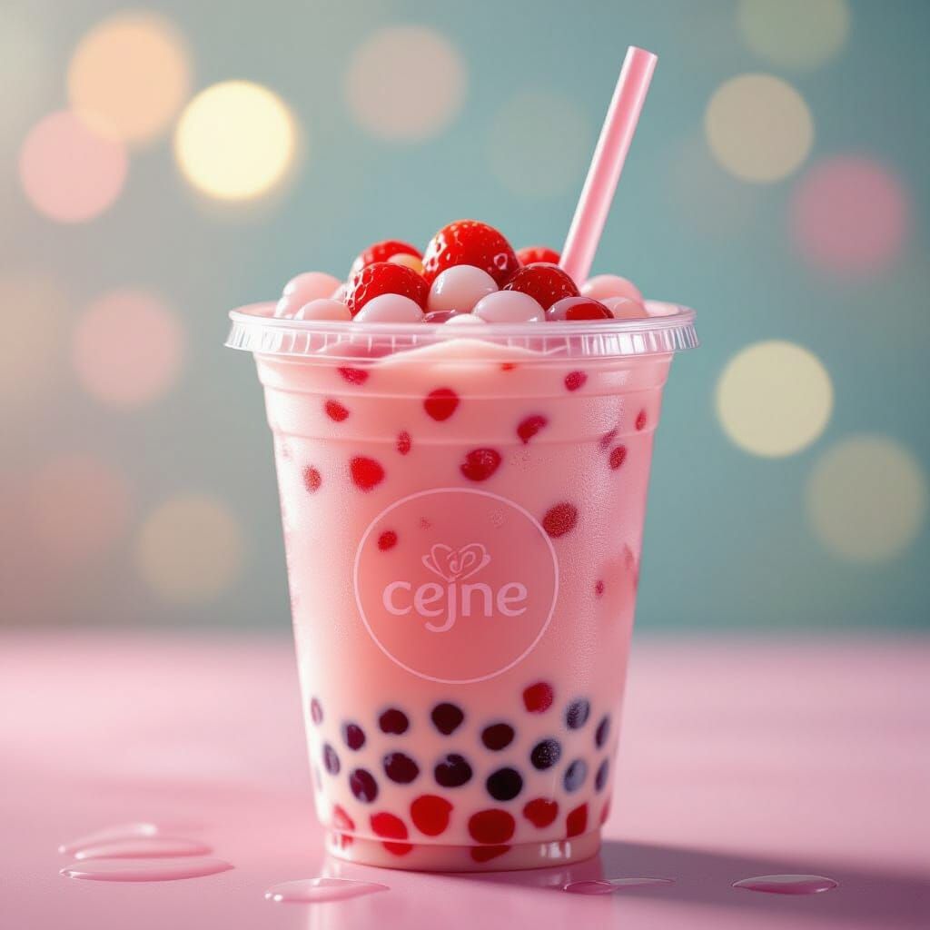 Vibrant Strawberry Bubble Tea Close-Up
