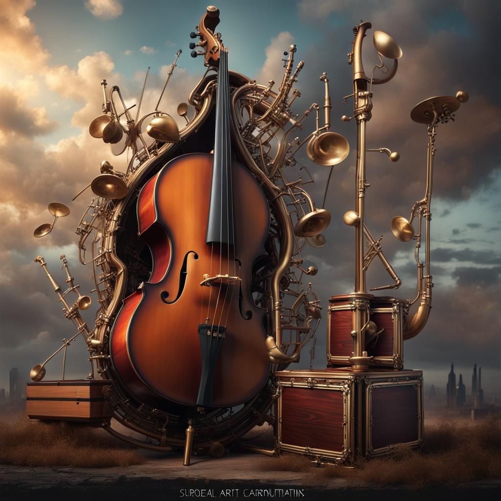 Surreal Flying Jazz Instrument in Detailed Matte Painting