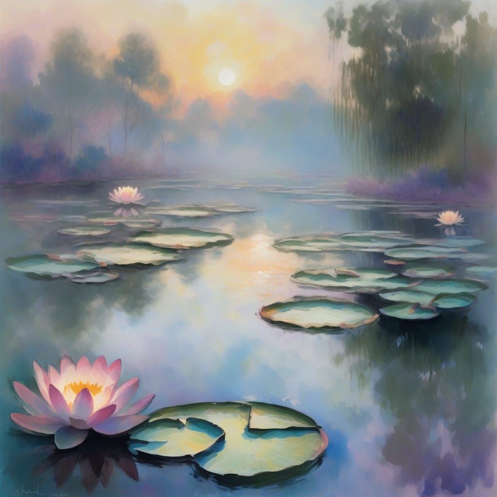Impressionist Water Lily Pond at Dawn