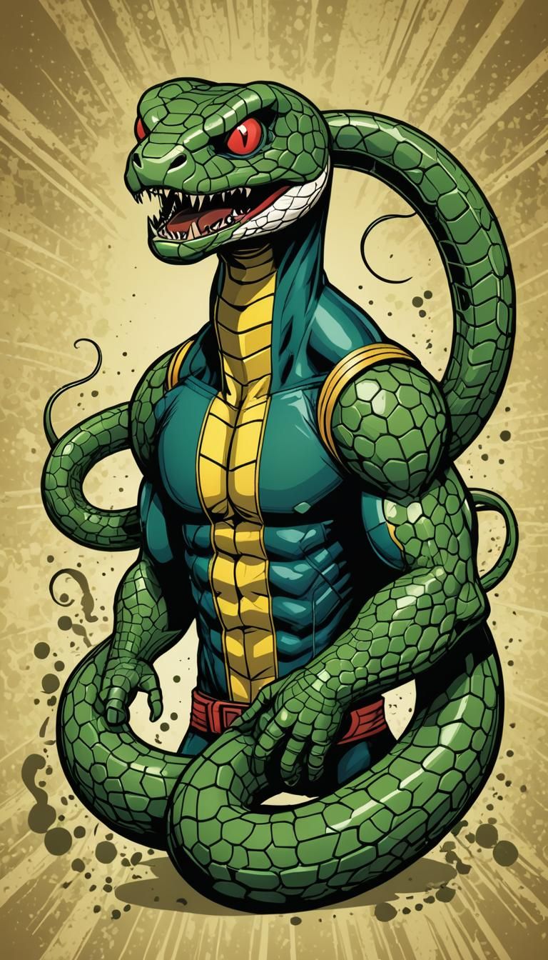 Superhero Snake Illustration in Comic Book Style
