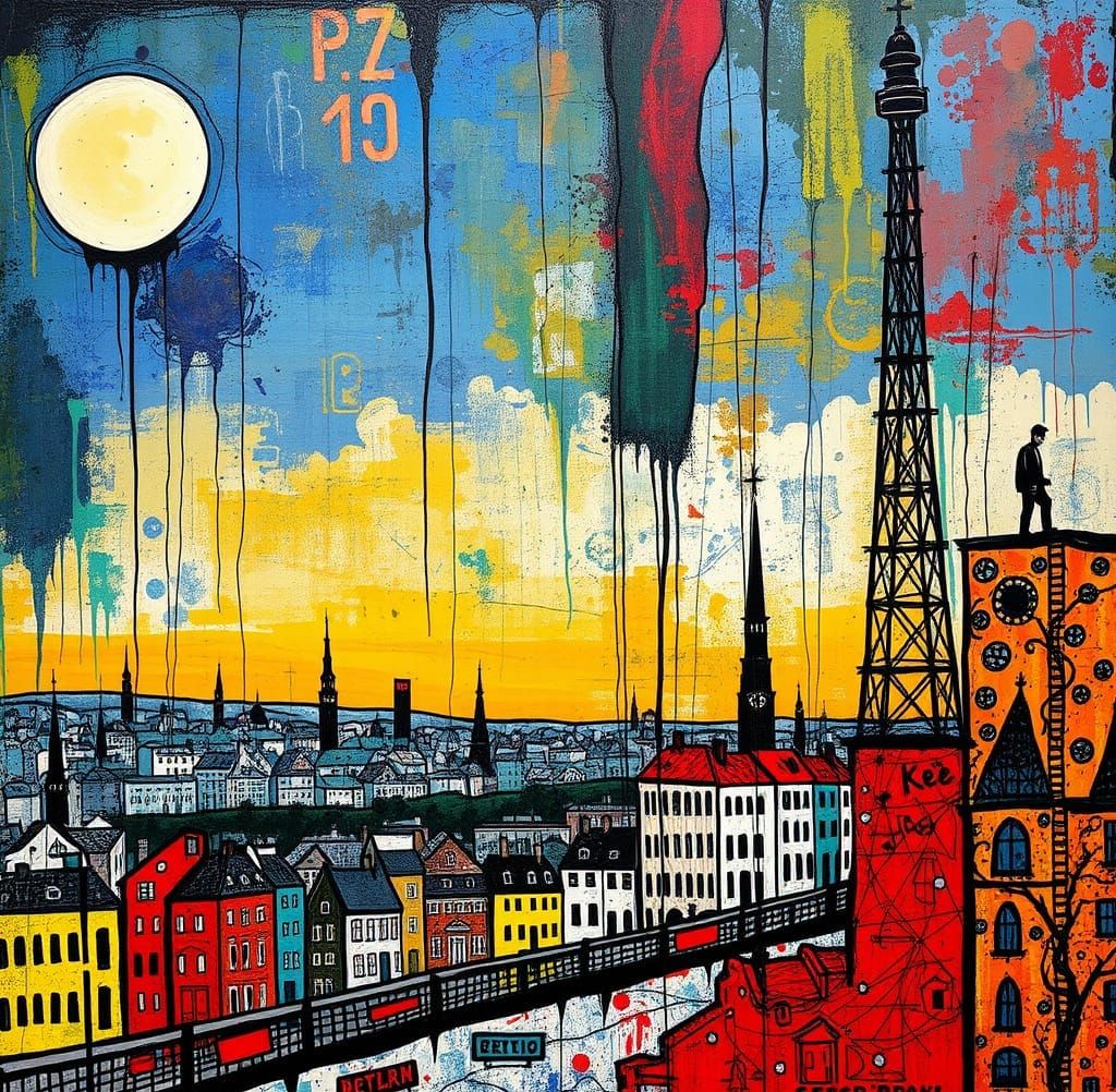 Vibrant Abstract Art in Distressed Digital Paint