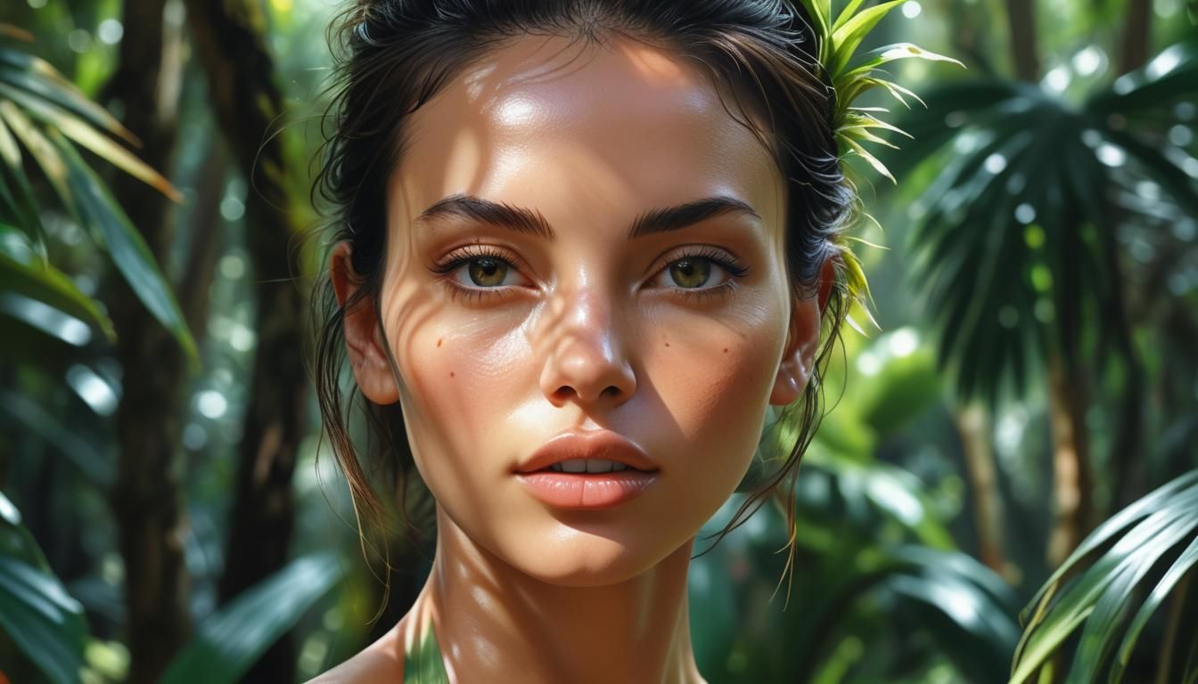 Hyperrealistic Woman with Flowers and Butterflies