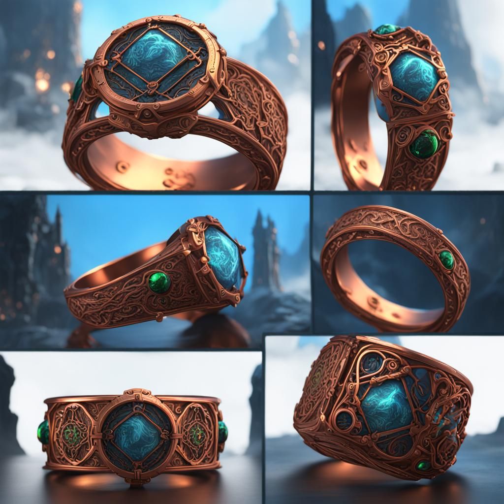 Detailed Copper Tensor Ring in Matte Painting Style