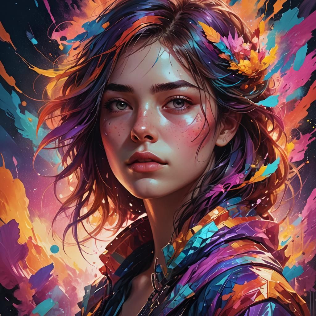 Ethereal Portrait Art with Vibrant Colors and Textures