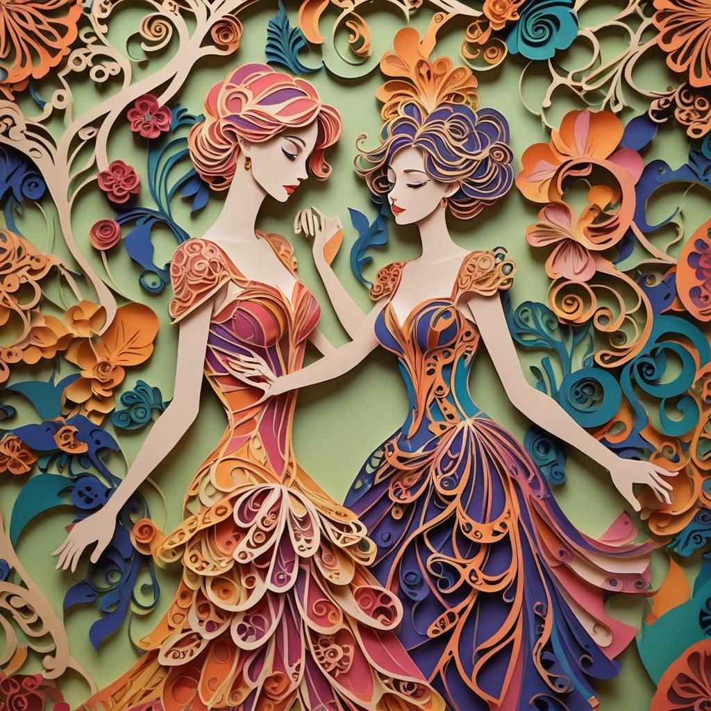 (Kirigami Art Intricate Cuts and Folds depicting Beautiful W...