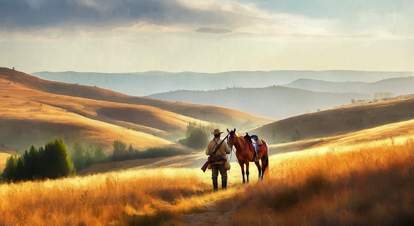 Sun-Drenched Landscape with Man and Horse