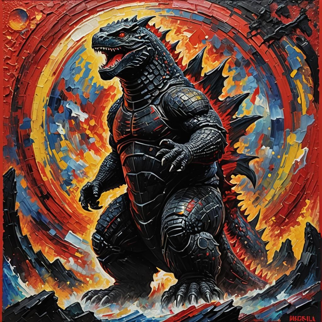 Godzilla Movie Poster in Neo-Impressionism Style