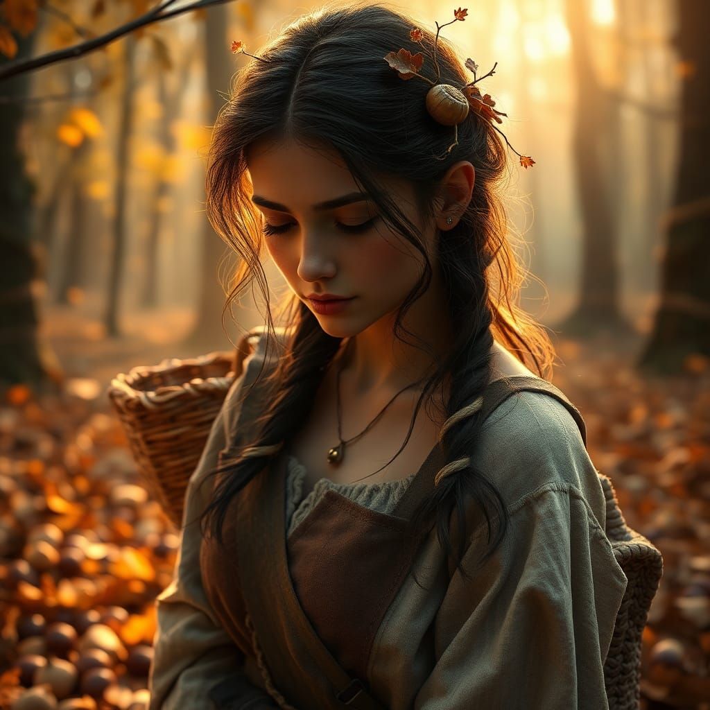 Autumn Chestnut Gathering in Art Nouveau Style