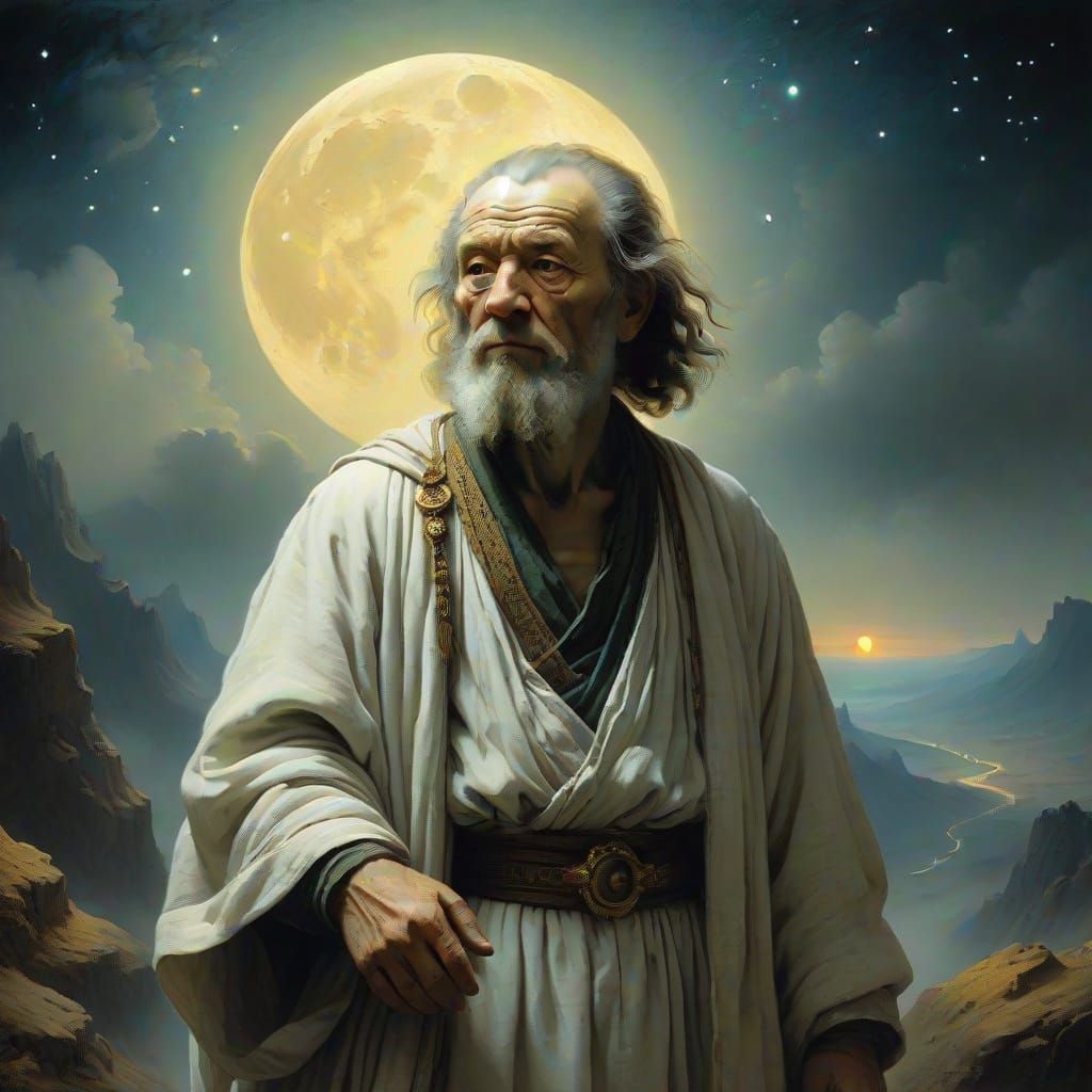 Philosopher King Contemplates the Cosmos in Ethereal Splendo...