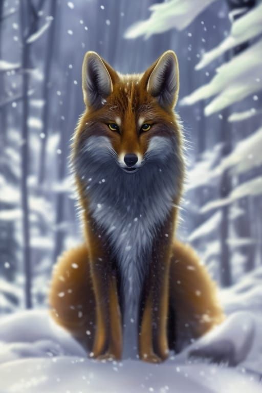 Fox in Snowy Woods, Dark Fantasy Concept Art