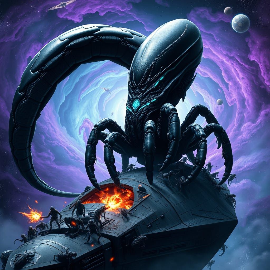 Cosmic Invasion: A Dark Alien Overlord Conquers a Mothership