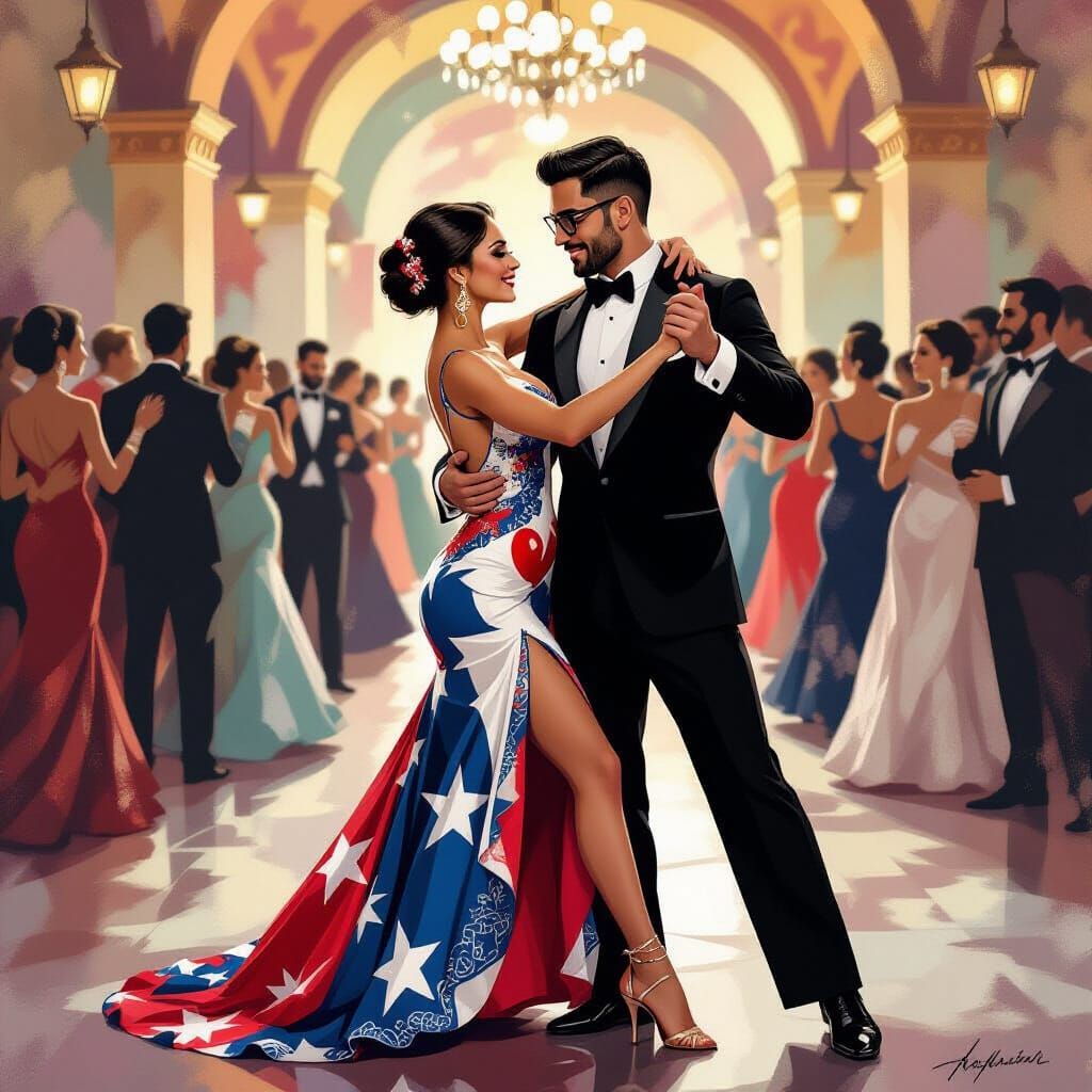 Passionate Tango in Gouache and Digital Painting Style