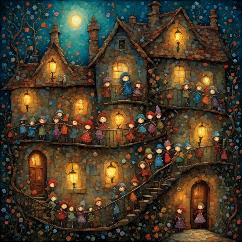 Patchwork Dolls' Whimsical Party in Gouache Style