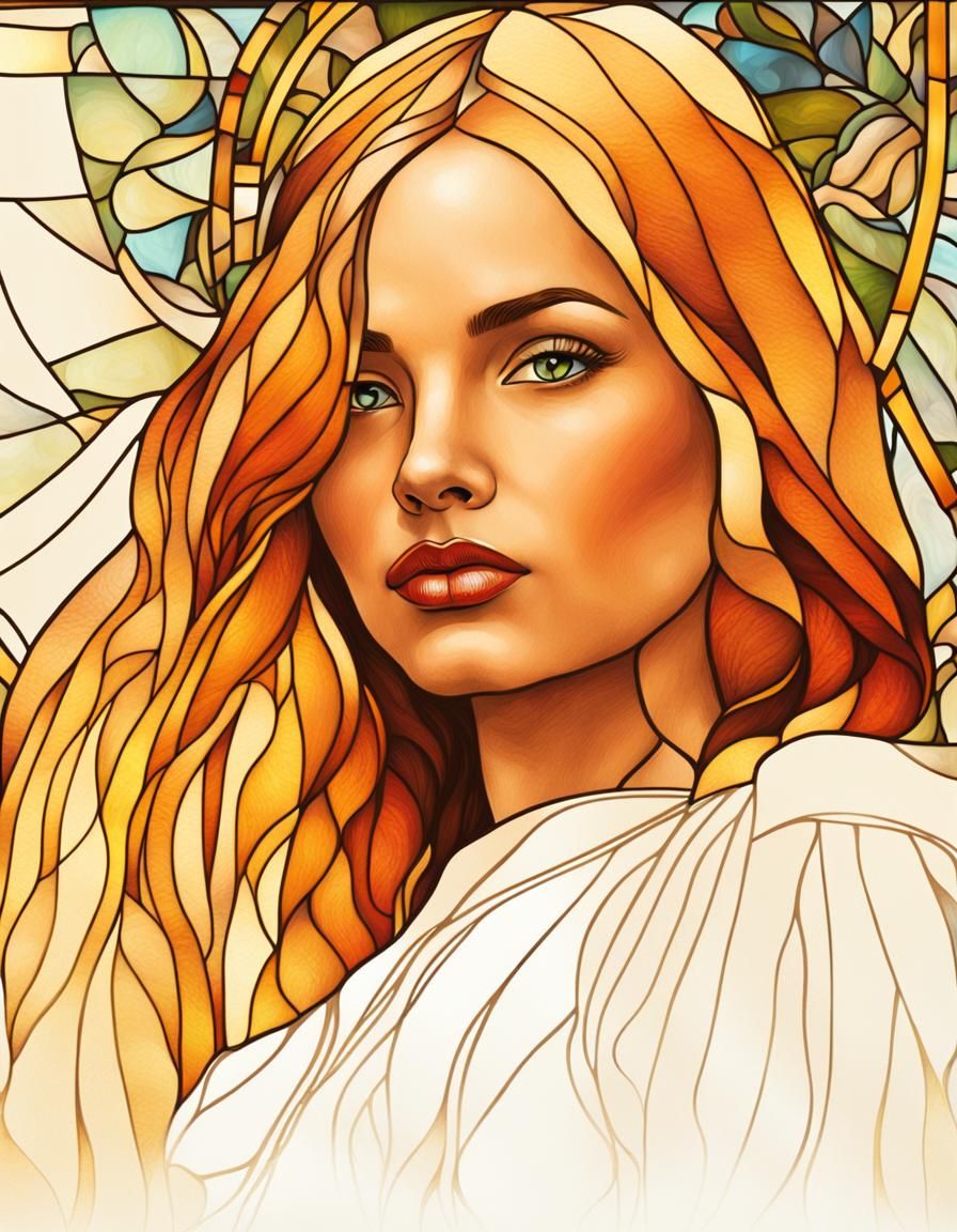 Art Nouveau Stained Glass Portrait of a Woman