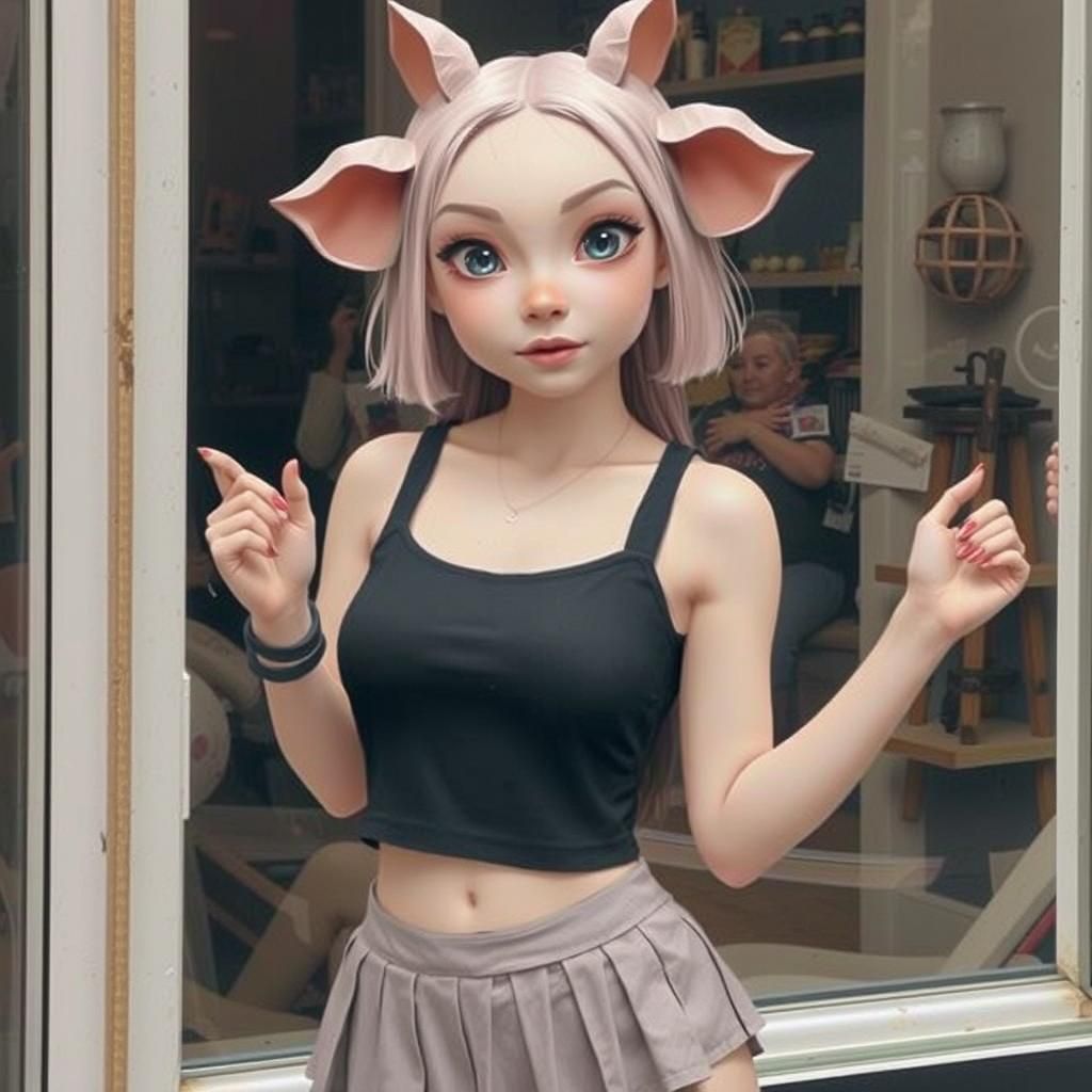 Girl with Four Pig Ears: An AI-Generated Image