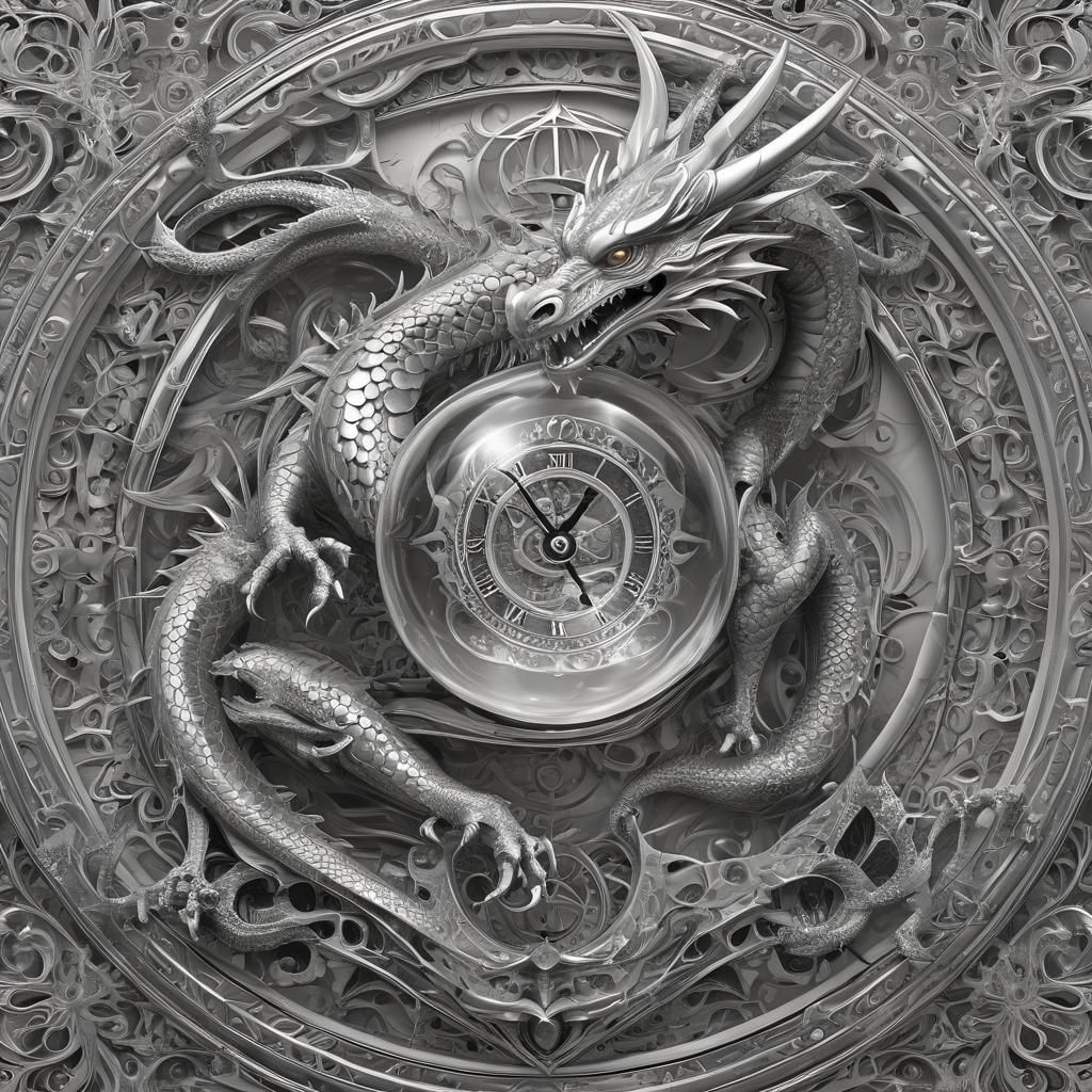 Silver Dragon Guardian with Clock in Crystal Ball