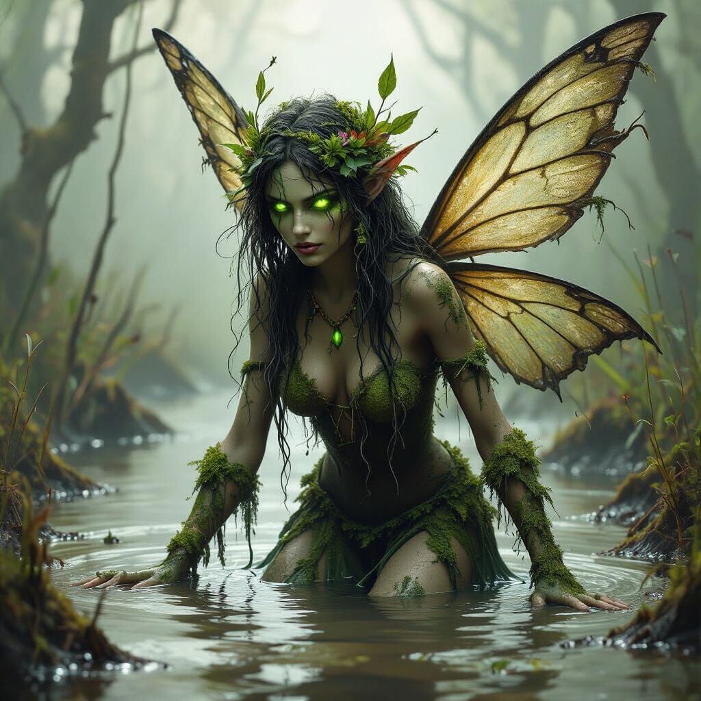 Eerie Swamp Fairy Emerges from Murky Bog