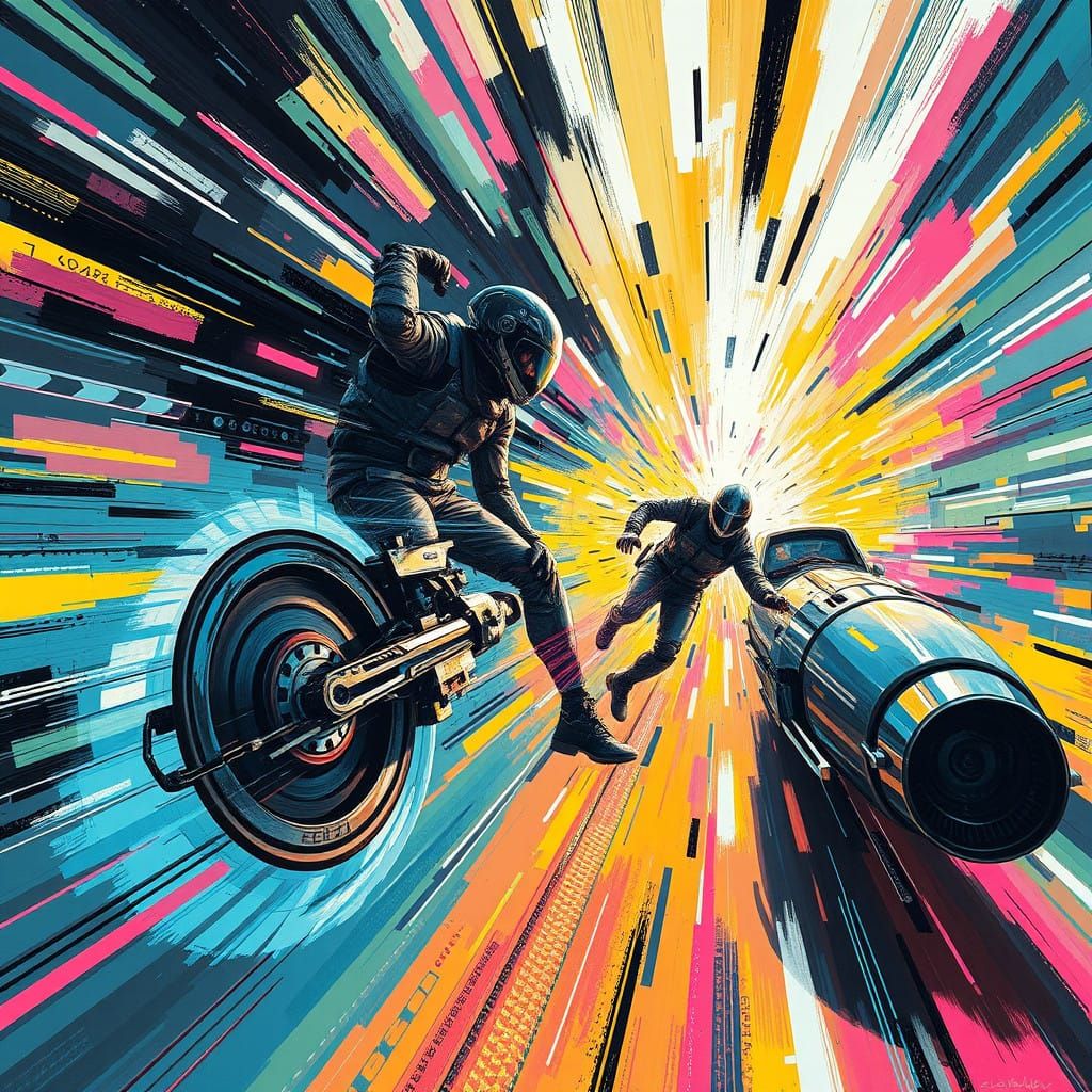 Futuristic Cityscape in Neon Hues with Metallic Textures