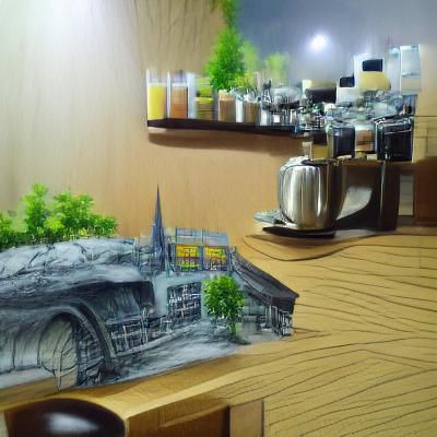 Detailed Matte Painting of a Cozy Cafe