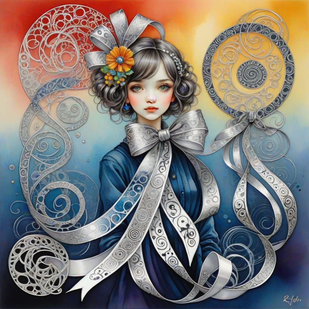 Silver Prize Ribbon in Klimt and Zentangle Style