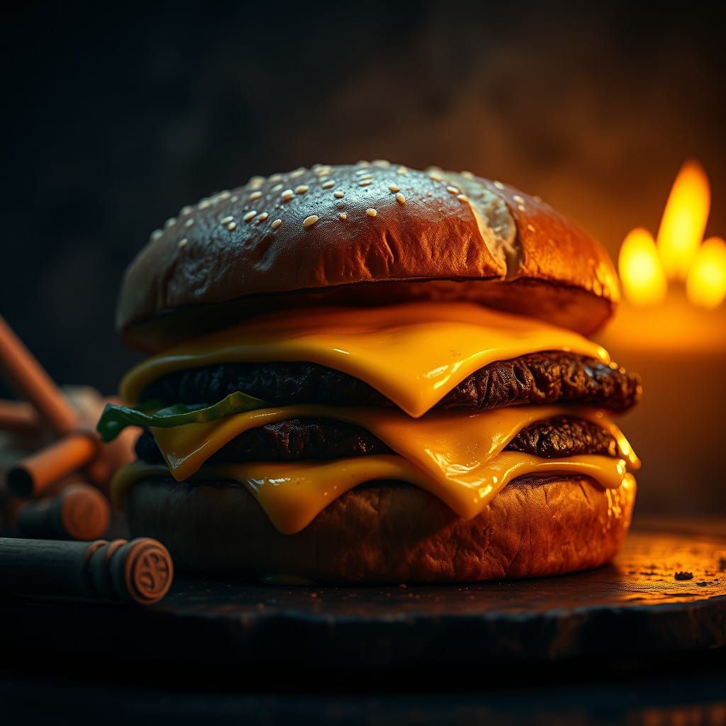 Dark Fantasy Hamburger in Extreme Closeup