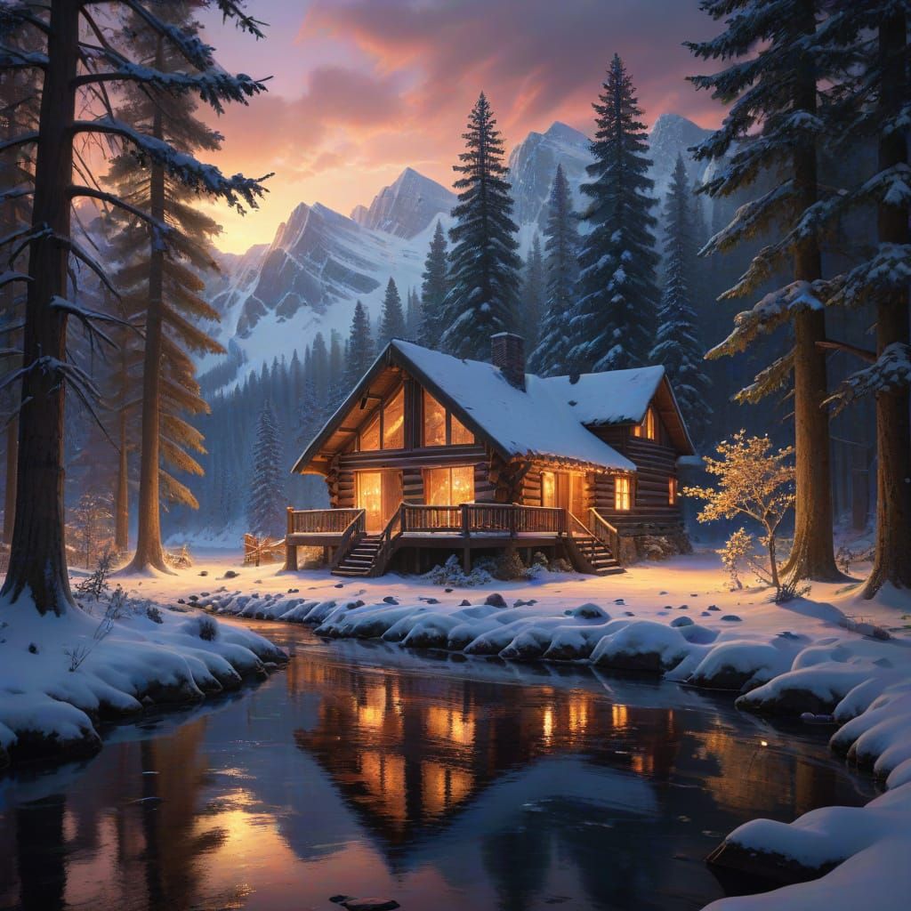 Magical Winter Forest at Twilight: Matte Painting