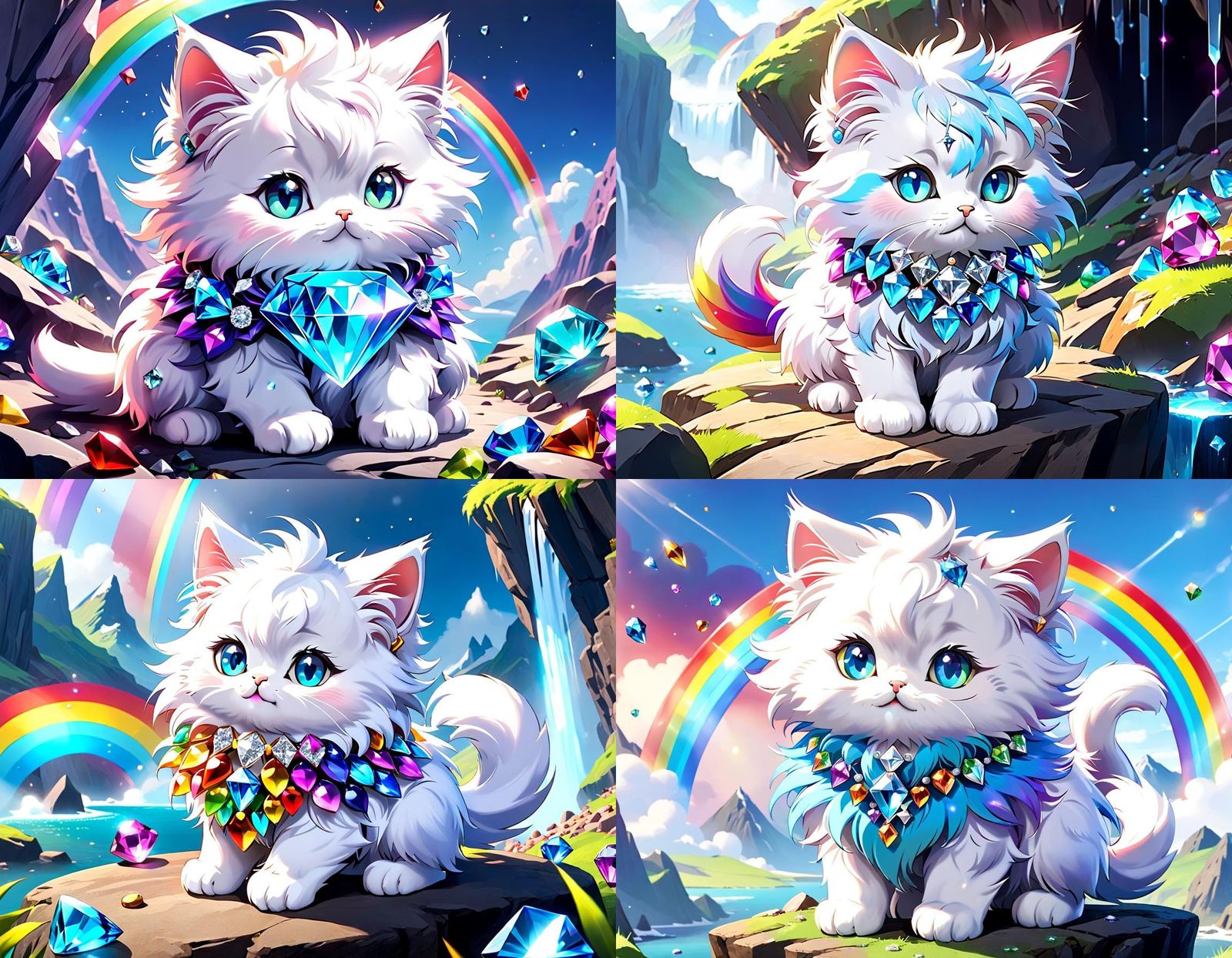 Rainbow Gem Kitten by Cliffside Waterfall