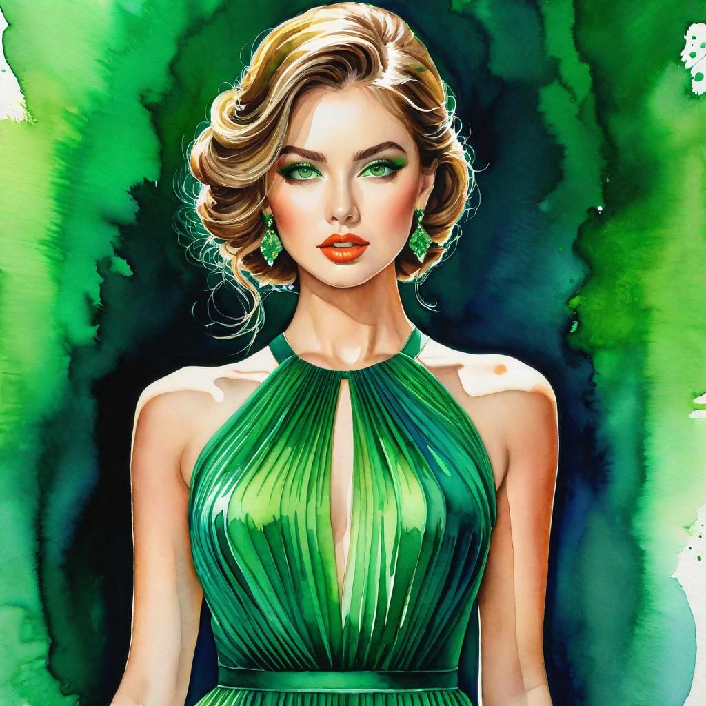 Dramatic Watercolor Eye Perspective in Green Dress