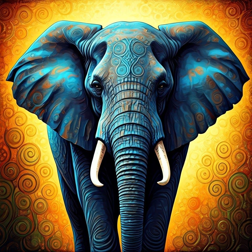 Blue Elephant in Abstract Expressionist Style