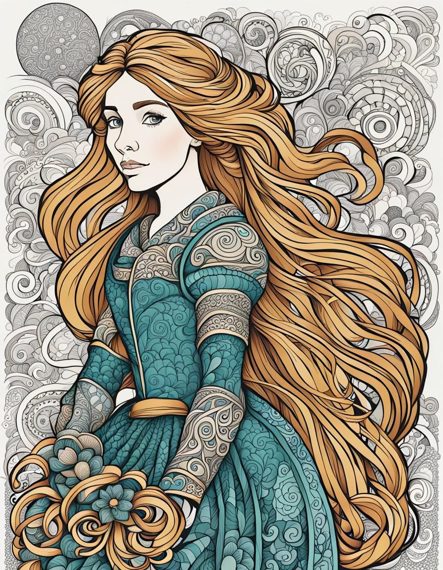 Rapunzel Zentangle Vector Art in Solid Colors
