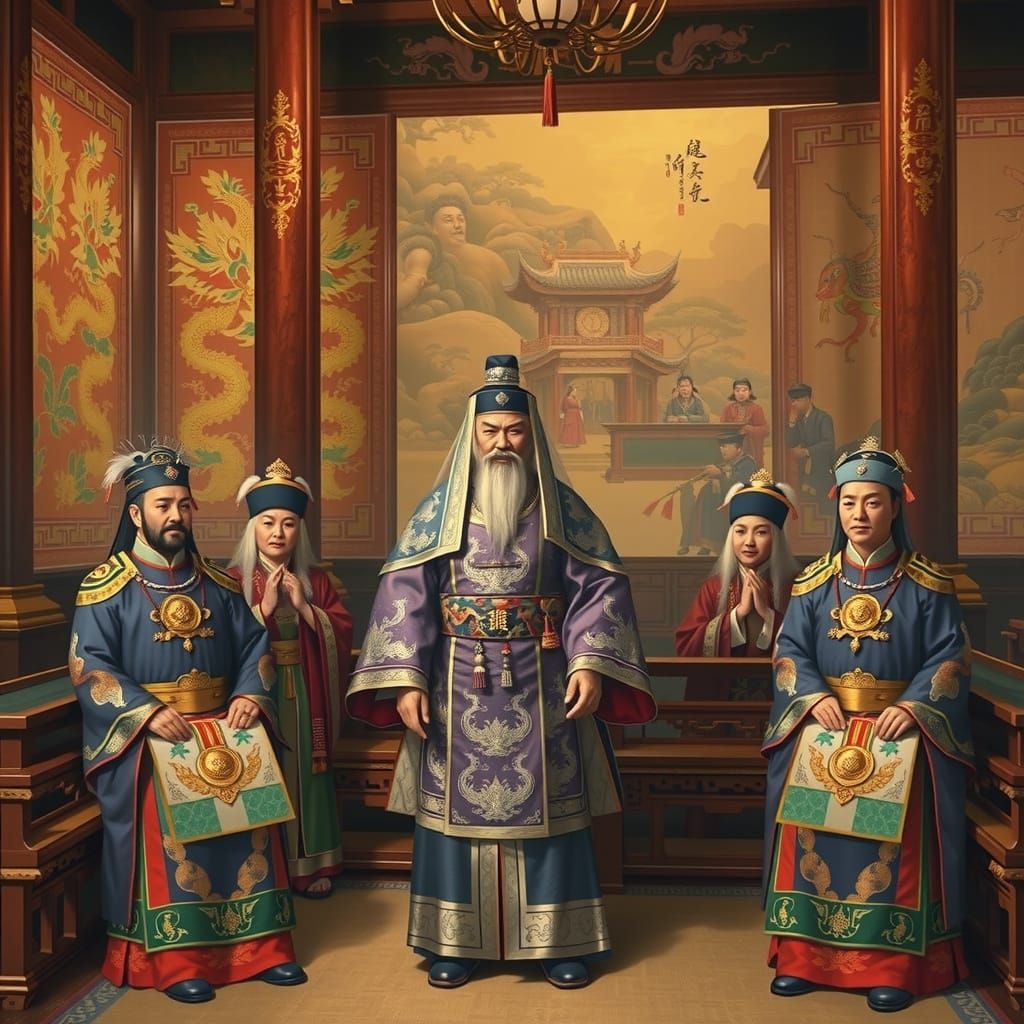 14th Century Chinese Emperor in Majestic Purple Robe