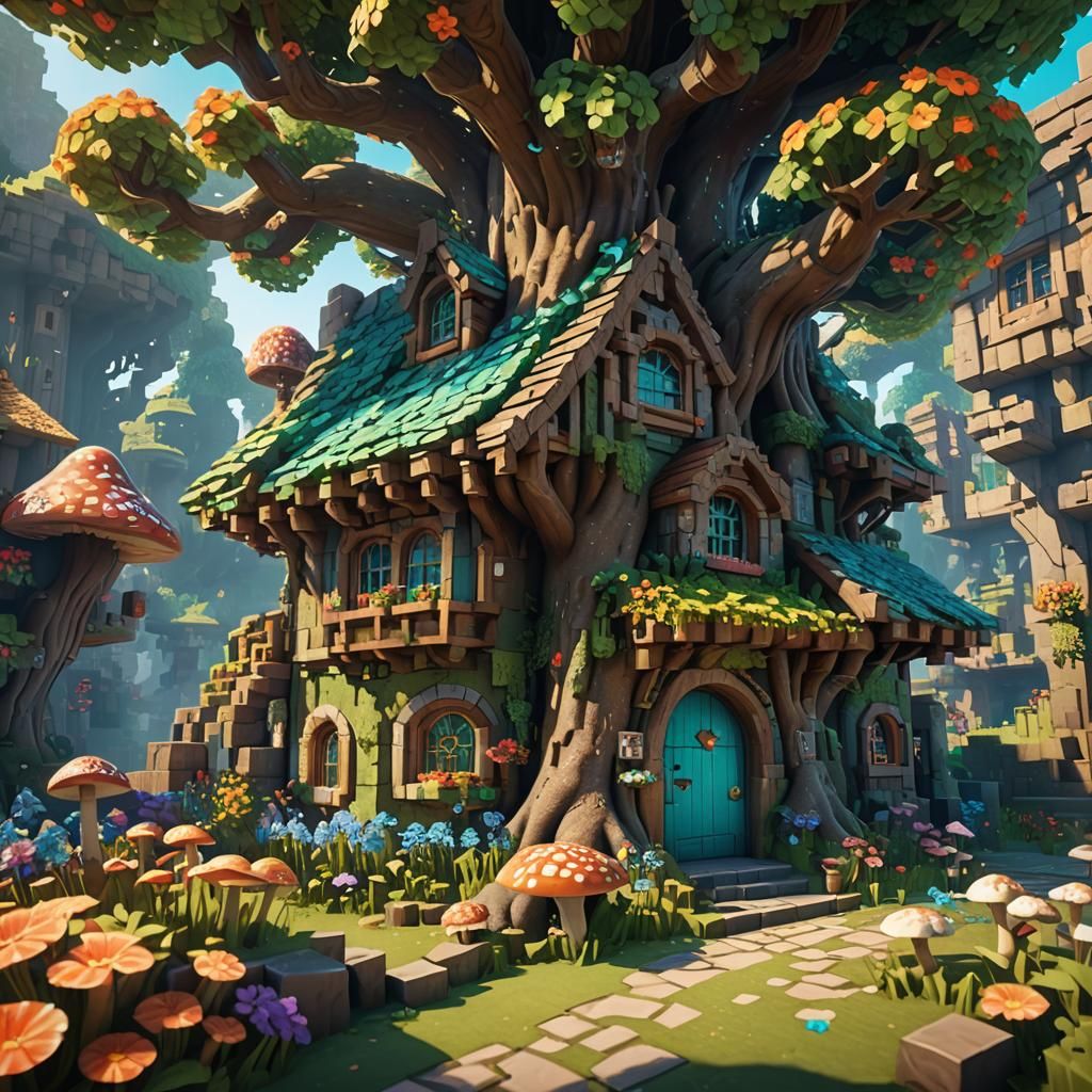 Minecraft Cottagecore House in Fantasy Matte Painting