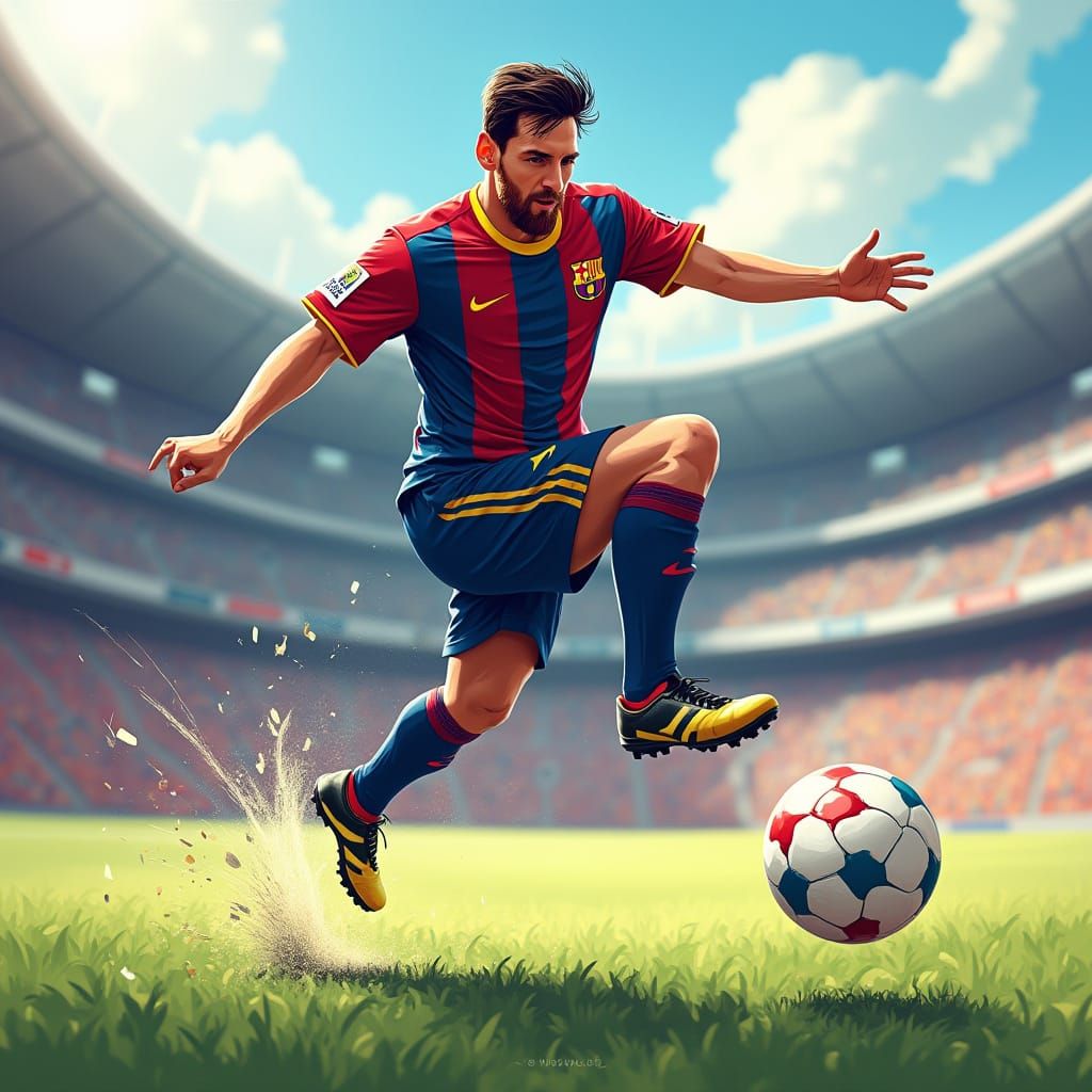 Lionel Messi Scores Goal in Kinetic Illustration