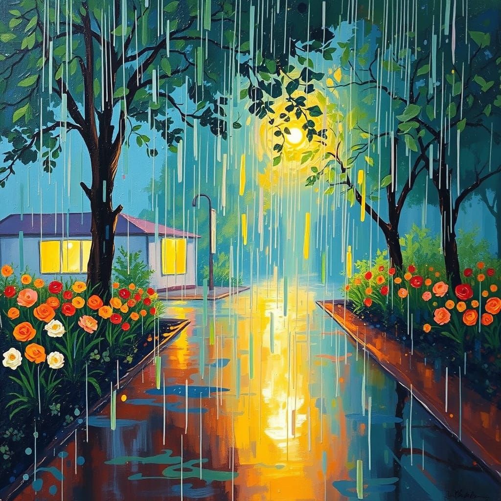 Summer Rain: Neo-Impressionist Expressionist Oil Painting