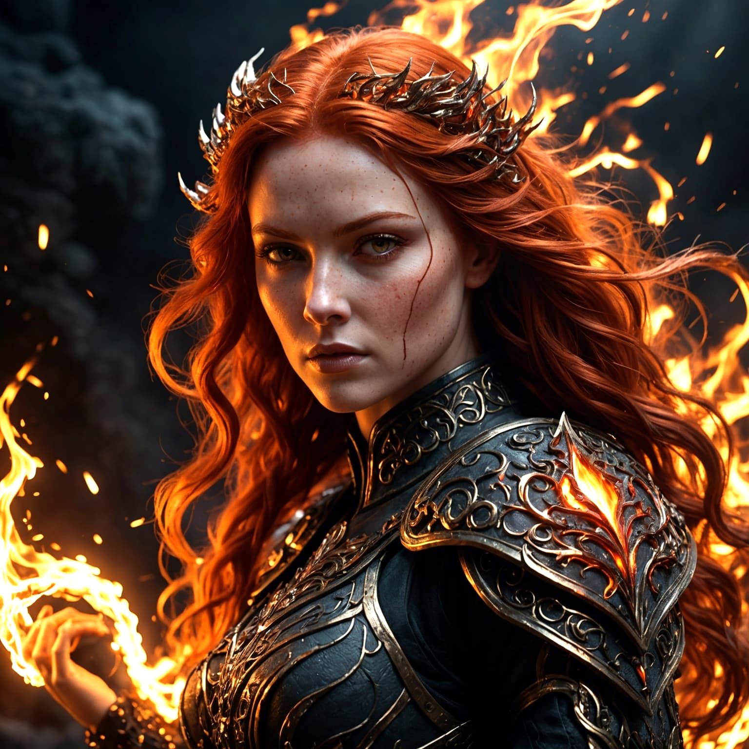 Flaming Red-Haired Goddess in 3D Fantasy Art