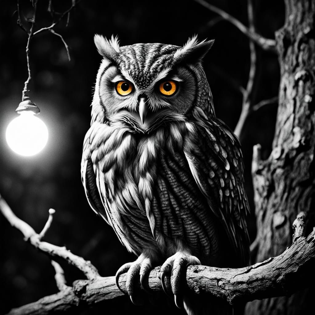 Owl Detective in Film Noir Style