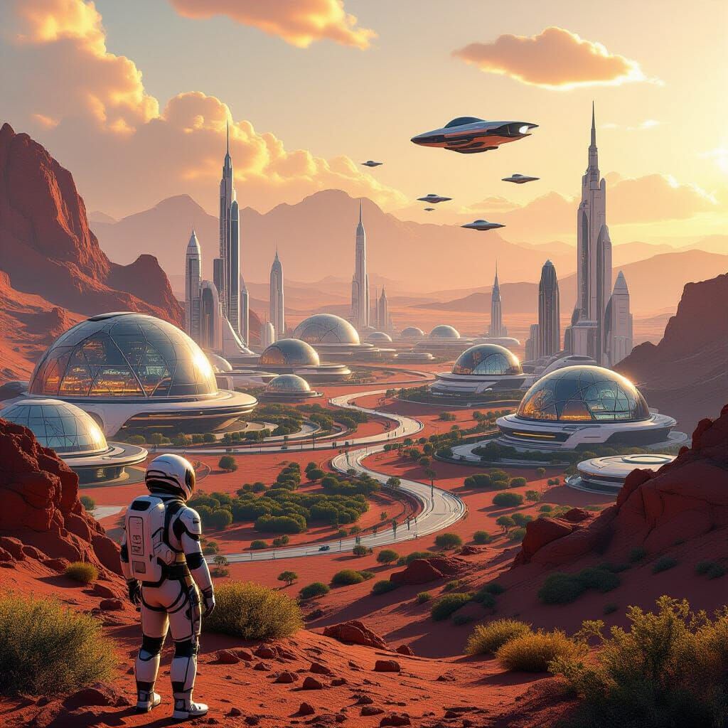 Futuristic Mars Colony: Digital Matte Painting