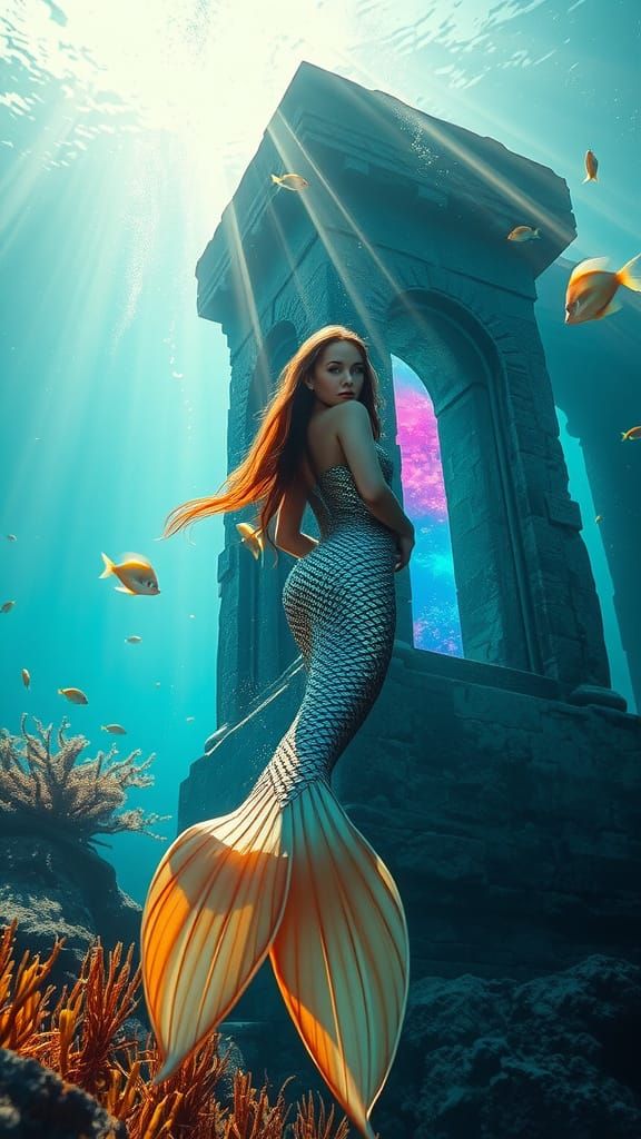 Mystical Mermaid Guardians Ancient Underwater Ruins