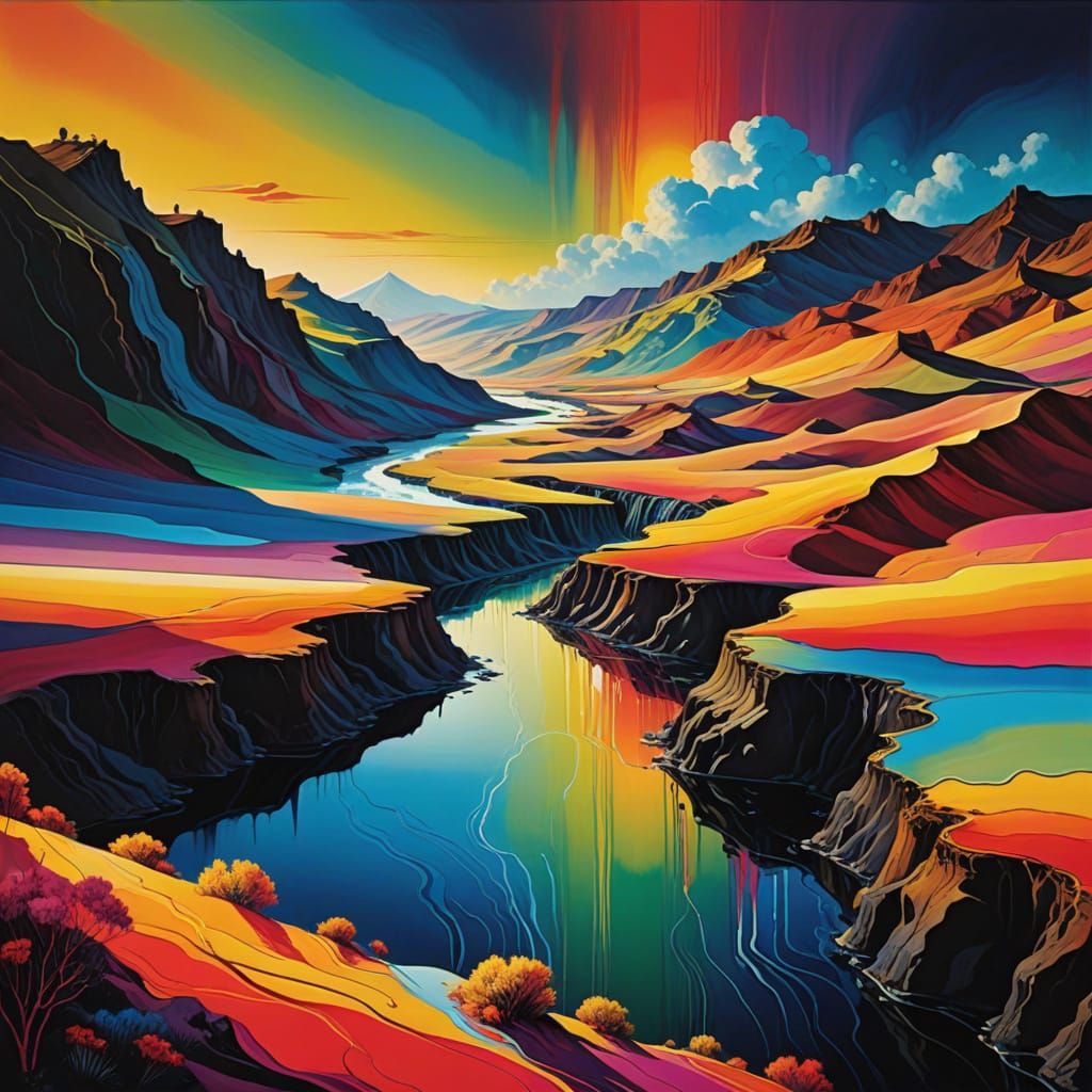 Neon Striped Dreamscape in Surreal Landscape Style