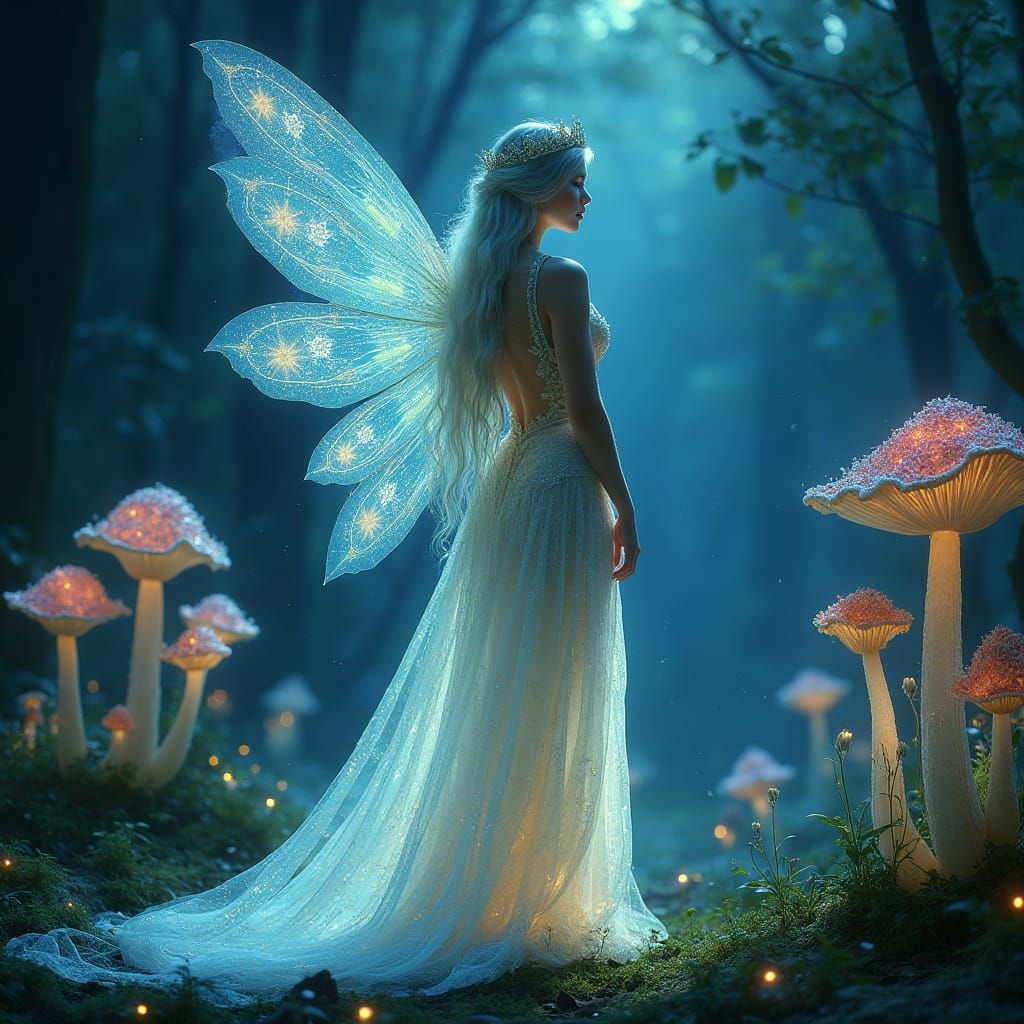 Surreal Fairy Queen in a Glade of Bioluminescent Wonders