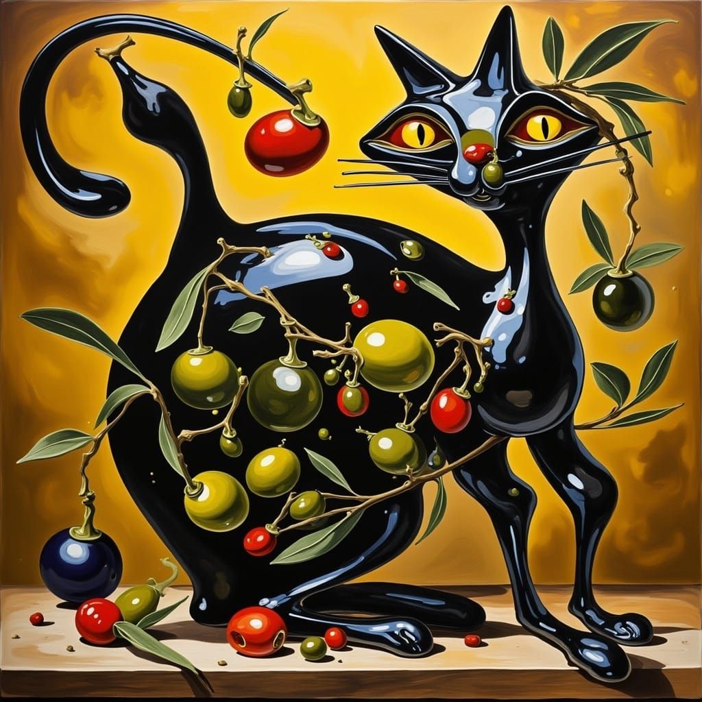 Surreal Whimsical Cat Sculpture in Mediterranean Style