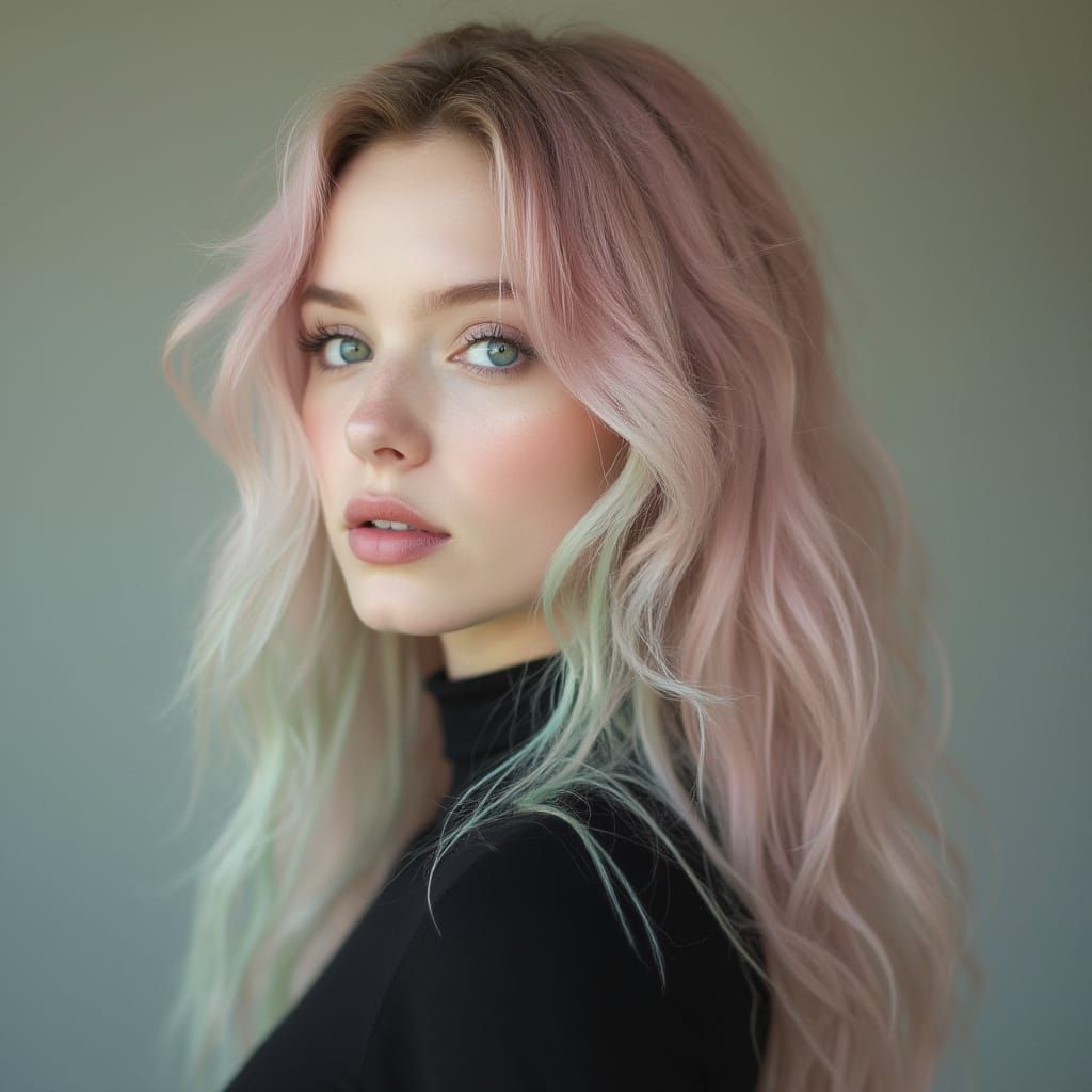 Soft Focus Portrait of a Young Woman with Pastel Pink Hair