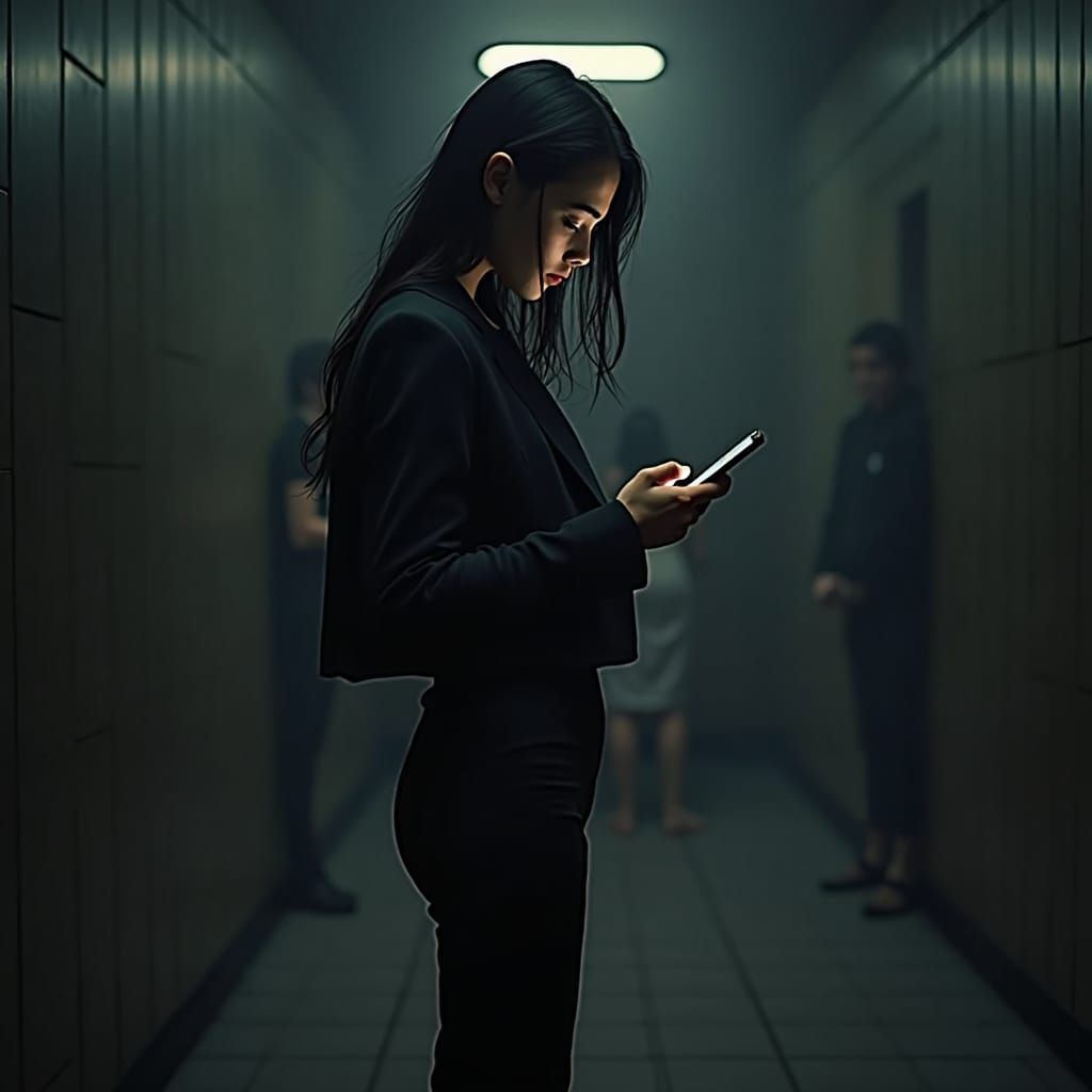 Contemplative Girl with Phone in Cinematic Scene