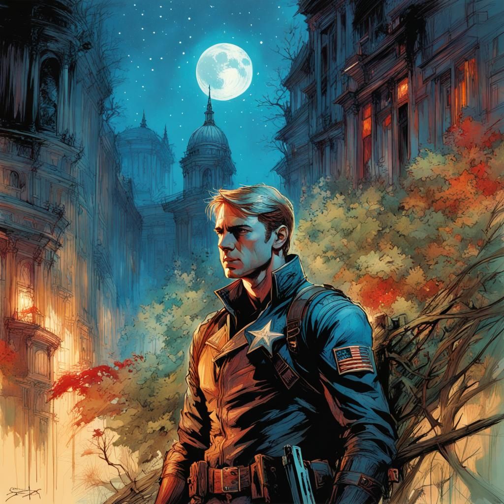 Steve Rogers in Park, Illustrative Art