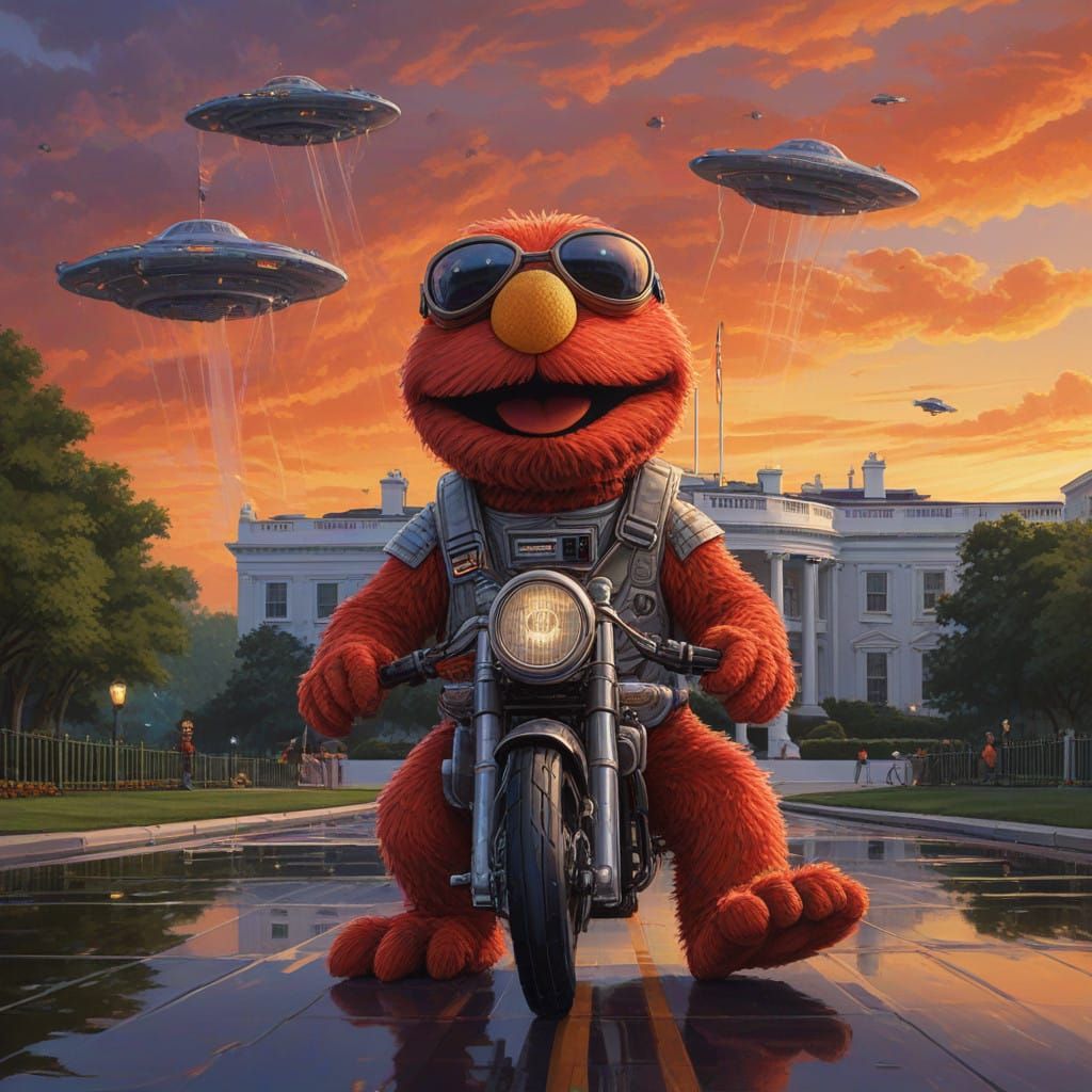 Elmo Soars Above the White House in a Futuristic UFO