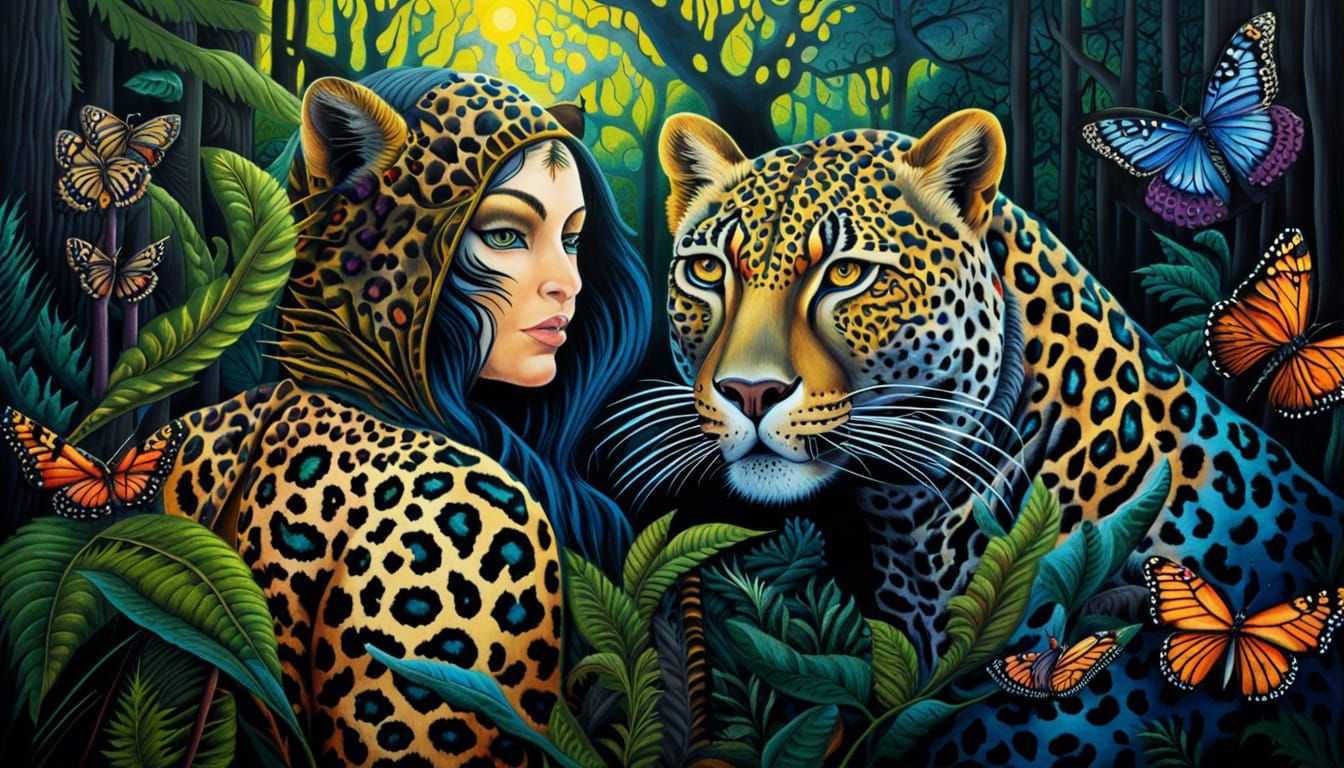 Leopard with Butterfly Wings in Deep Forest