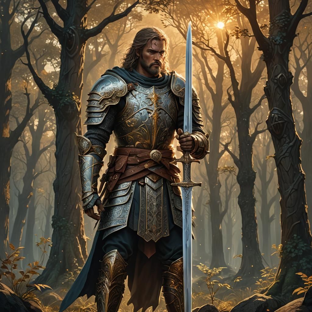 Mighty Warrior with Legendary Sword in Medieval Style