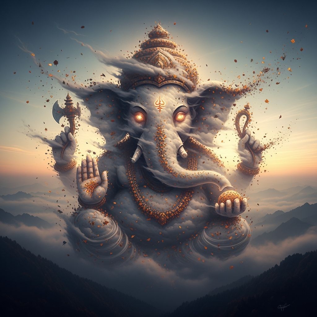 Lord Ganesha Formed from Swirling Wind, as Matte Painting